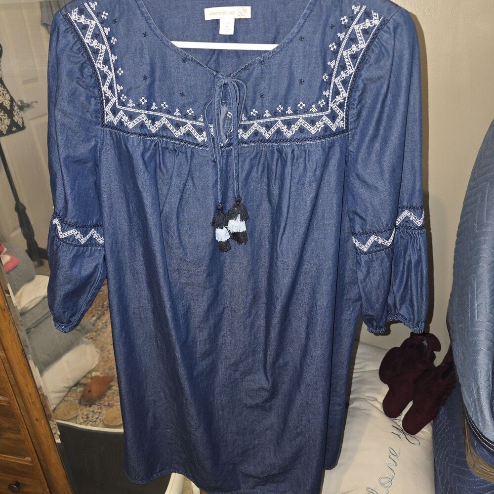 Westport Womens Chambray Shift Dress Size 14P Casual Everyday Classic Denim